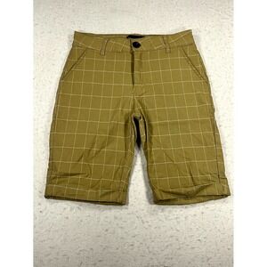 Skinny‎ Fit Chino Shorts Mens 30 Tan Windowpane Plaid Stretch Low Rise Casual
